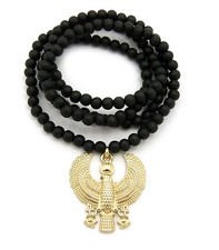 NEW EGYPTIAN HORUS BIRD PENDANT 6mm/30" WOODEN BEAD CHAIN NECKLACE RC2174G-WBK