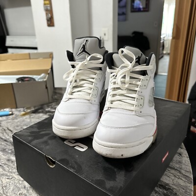 Size 10.5 - Supreme x Air Jordan 5 Retro White 886691337805| eBay