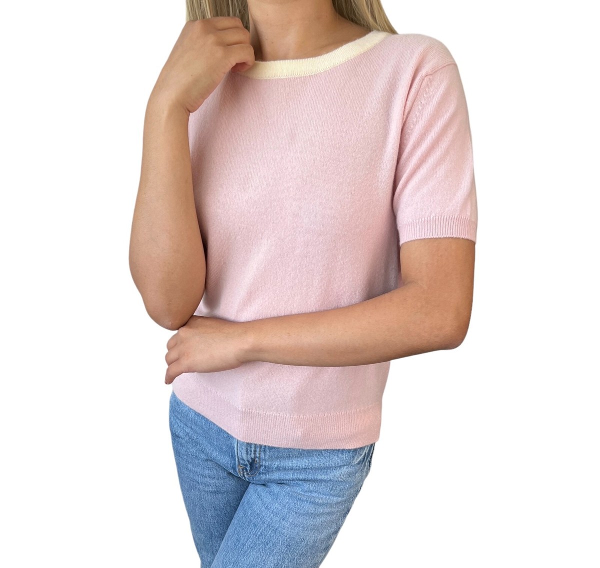 CHANEL Vintage 96C CC Mark Logo Knit Top T-shirt #38 Pink Cashmere