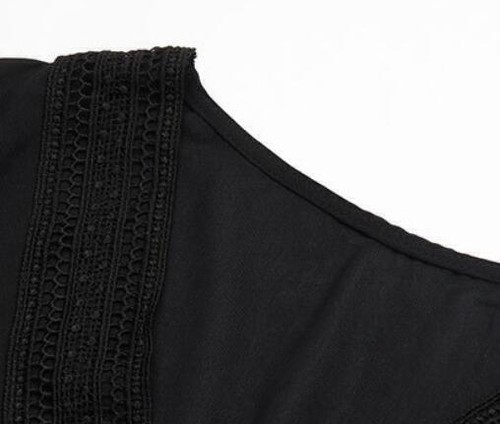 Women's Shirt Tops Loose Patchwork Shirt Pullover V-Neck Hollow Out Long Sleeve - Imagen 7 de 13