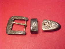 Vintage Sterling Silver Ranger Belt Buckle Set for Bed Roll Child Midget 1/2" In