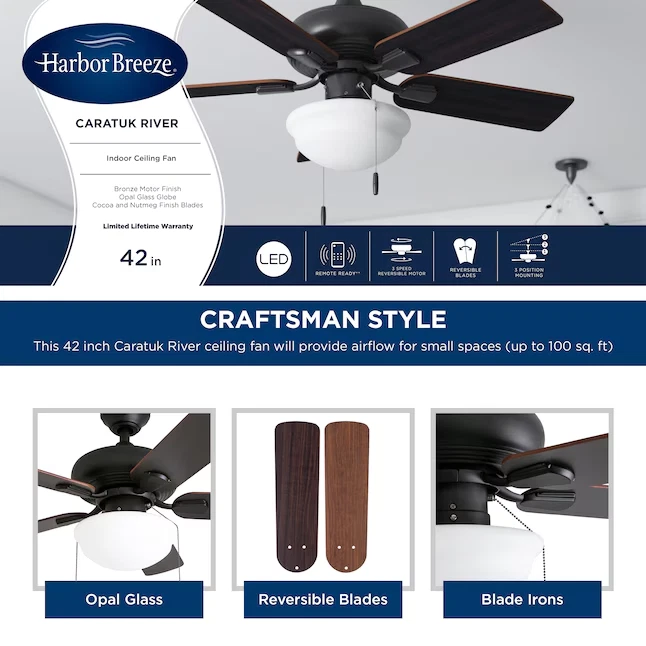 Harbor Breeze Caratuk River 42" Indoor Ceiling Fan w/Light (5-Blades) - Image 4 of 4