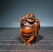 Chinese Natural Boxwood Hand-carved Exquisite Maitreya Buddha Statue AC2467