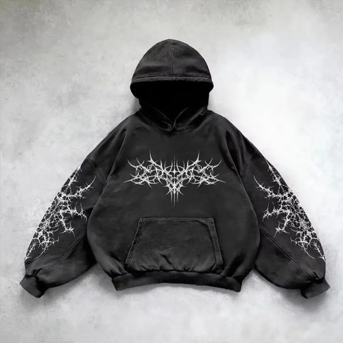 American Y2K vintage hoodies gothic pattern zip up hoodie winter womens mens hip - Picture 30 of 33