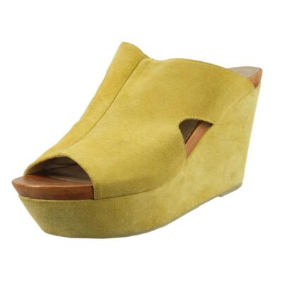 VIC Sandals Platform Wedge Slides 40 EU US Suede Yellow Made in  ITALY