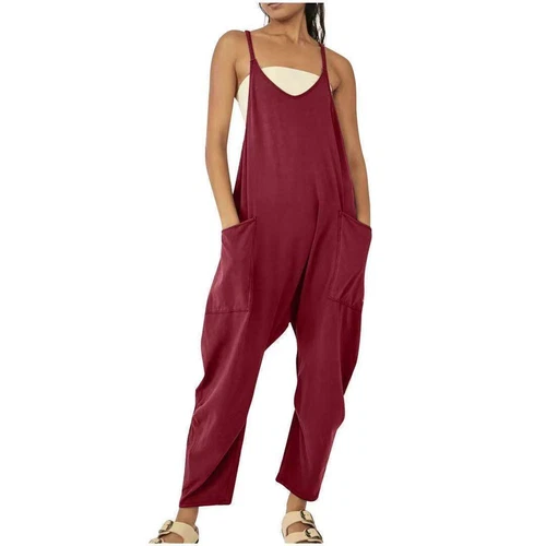 Womens Jumpsuits Loose Casual Rompers Sleeveless Spaghetti Strap Baggy Pockets - Picture 25 of 40