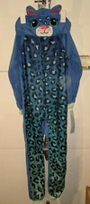Cat and Jack Pajamas Size 7-8 Medium One Piece Spotted Cat Hooded Fleece PJs