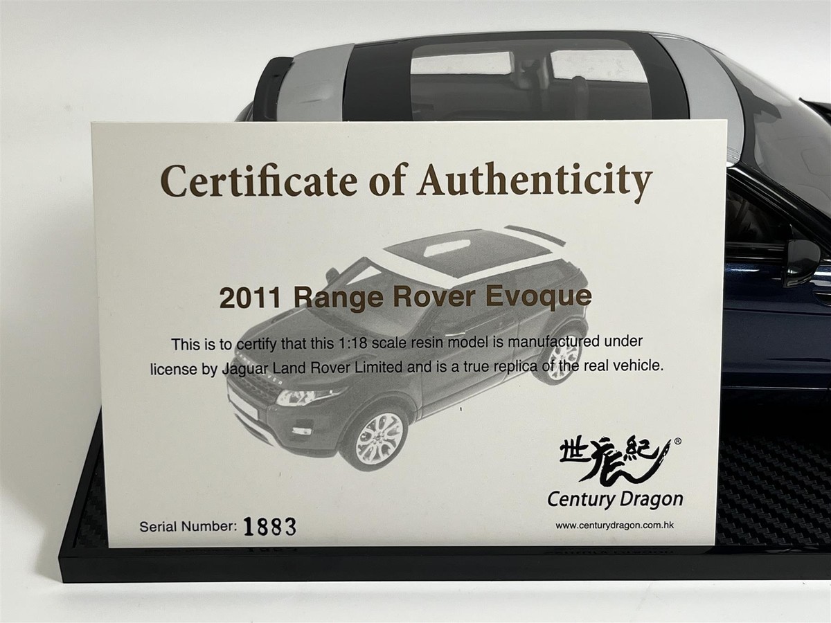 Range Rover Evoque 2011 Baltic Blue 1:18 Scale Century Dragon