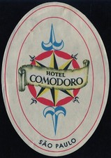 Hotel Comodoro Sao Paulo Brazil Vintage Luggage Label