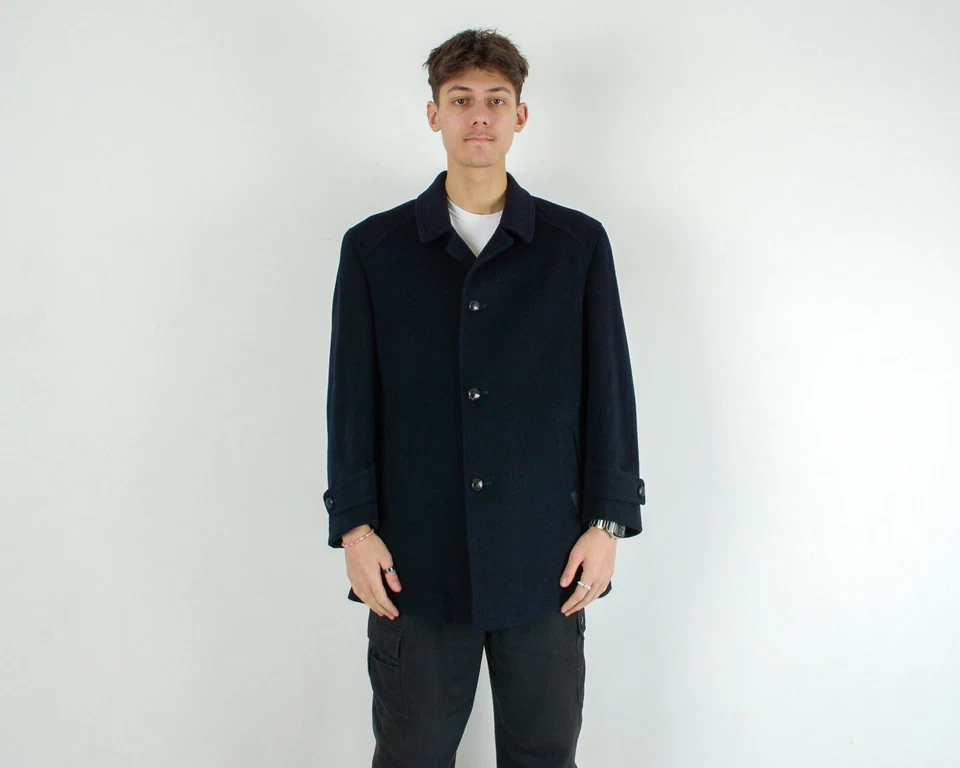 Veste Pour Homme En Laine Noire Chaude Made In Italy EU 52 Vintage - Photo 2/4