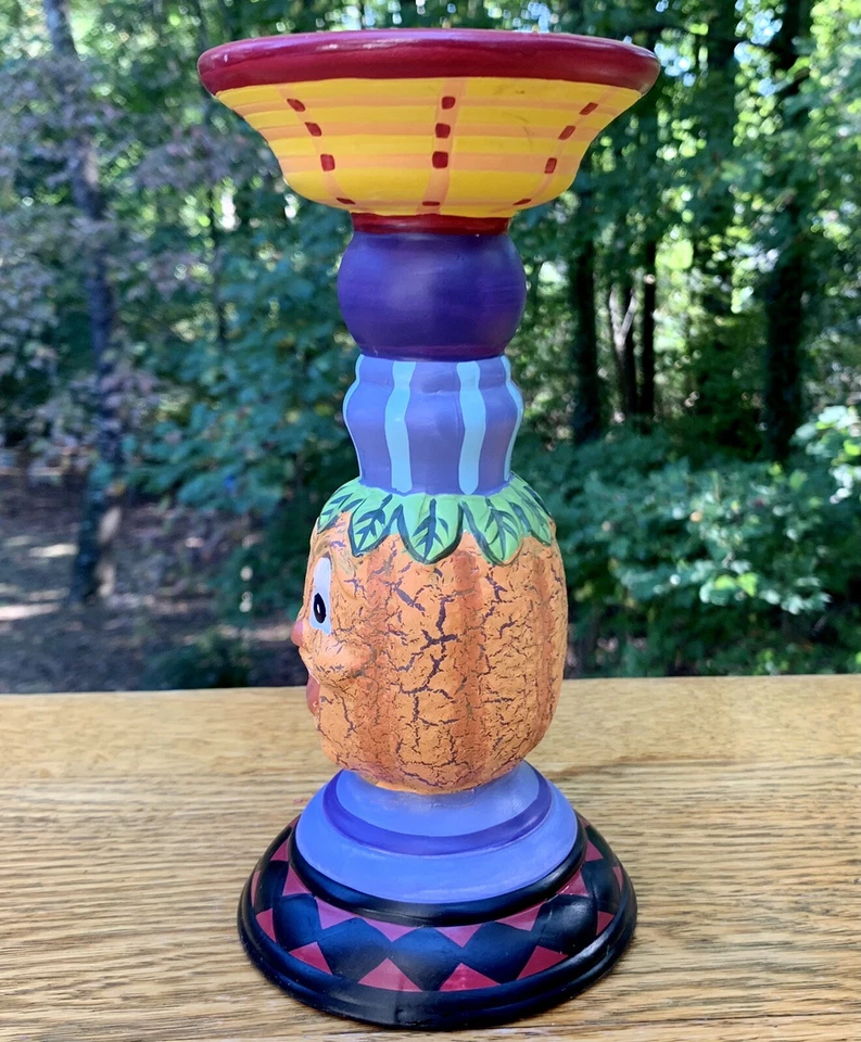 VTG Whimsical Pumpkin 8” Halloween JACK O LANTERN Pedestal Pillar Candle Holder - Image 3 of 4