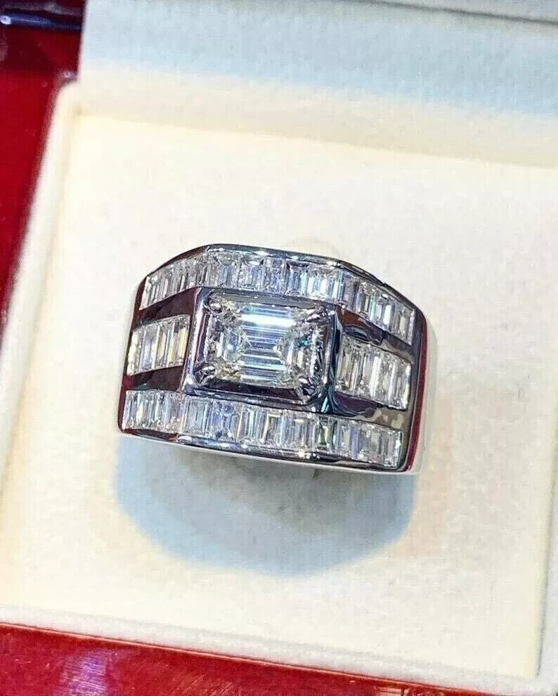 2.70 Ct Emerald Simulated Diamond 14k White Gold Plated Men's Pinky Wedding Ring  