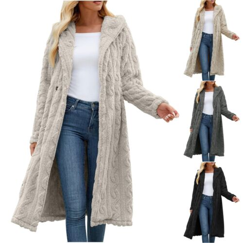 Women's Fashion Winter Coats Fuzzy Fleece Long Hooded Jackets Warm Outerwear