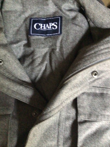New CHAPS Men 42 R Grey Wool Blend Car Coat Field Jacket Anorak Hood Zipper - Picture 5 of 12