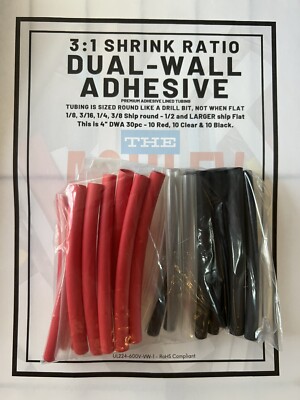 1/8'' / 6mm I.D. Tri-color(B,R &C) 4'' 30pc  Adhesive Lined 3:1 Heat Shrink Tubing