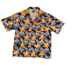 Vintage Quicksilver Hawaiian Shirt Mens L Blue Yellow Floral Travel Surf