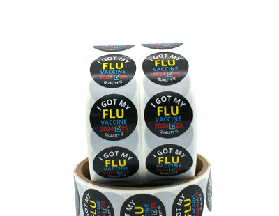 1'' I Got My Flu Vaccine 2024-25 Stickers (Black, 100 Per Roll; sku655457703105)