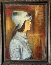 RUSSIAN ANTIQUE MODERN ABSTRACT CUBIST WOMAN OIL PAINTING OLD VINTAGE CUBISM