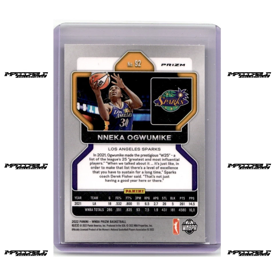 2022 Panini Prizm WNBA - Nneka Ogwumike #92 Ruby Wave Prizm SP - Image 2 of 2