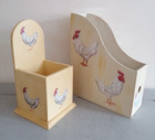 ArtFarty Designs Wood Utensil Holder Caddy Yellow Chicken & Recipe Book Storer