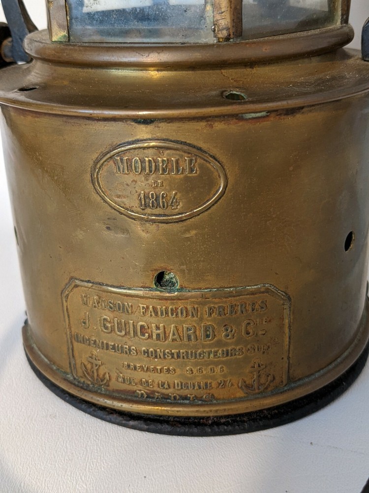Antique J Guichard & Co Brass Navy Maritime Ship Oil Lamp - Thumbnail 2