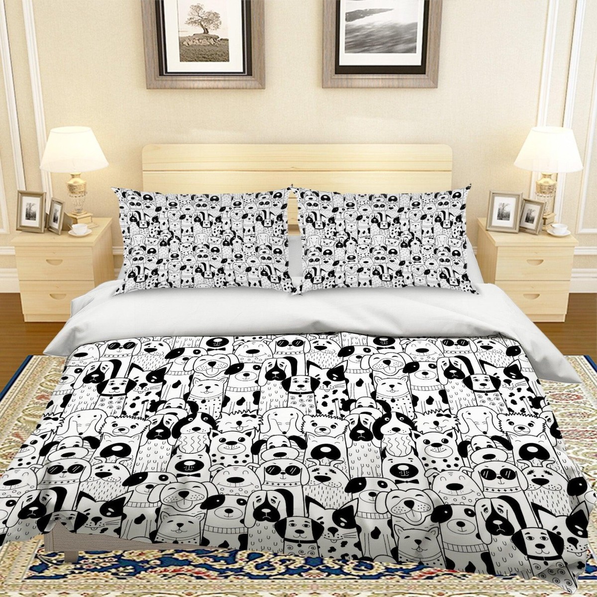 Duvet Cover Dog Flannel Sheets Walmart 3D Black White Dog Quilt