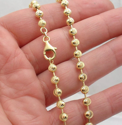 5 mm Mondschliff Kugel Perlenkette Halskette massiv 14K Gelbgold vergoldet 925 Silber