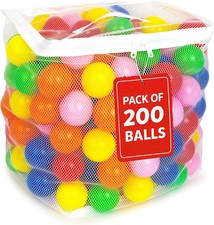 200 Plastic Ball Pit Balls for Kids Toddlers Crush Proof BPA Free Mesh Storag...