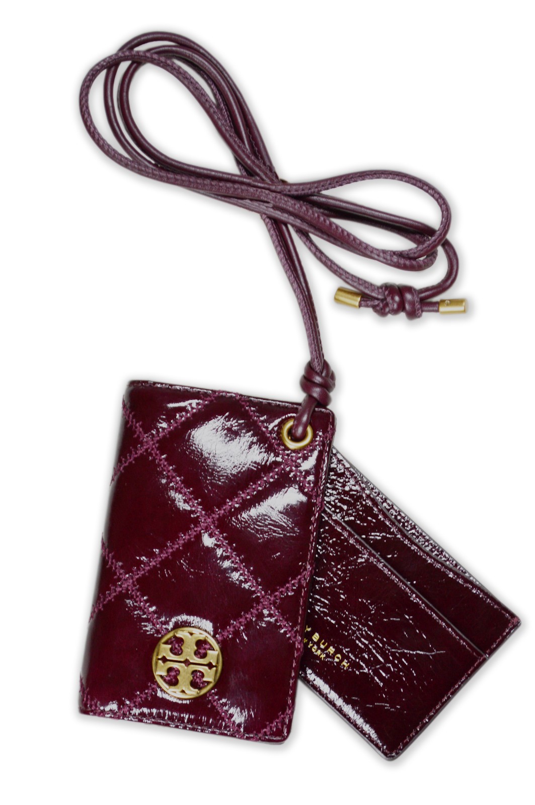 Bolso Cartera Tory Burch Fig Jam Púrpura Patente Acolchado Willa Shine Lanyard 19843
