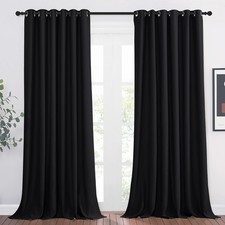 Blackout Eyelet Curtains Set of 2 H 260 x W 200 cm Black Curtains for ...