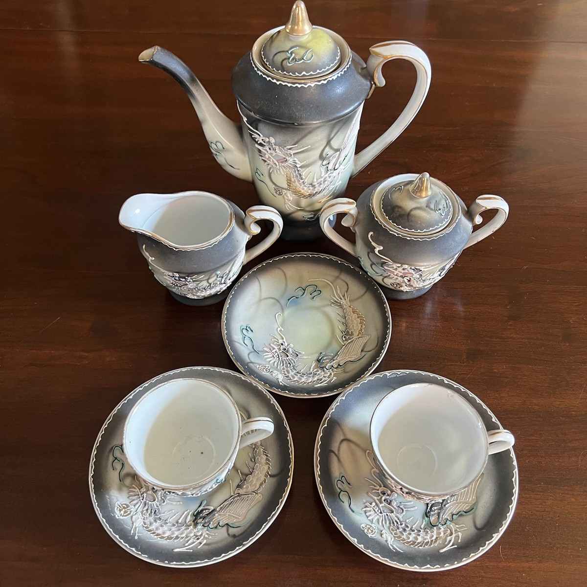 Vintage 1950s Japanese Moriage Dragon Tea Set Picoware China Japan