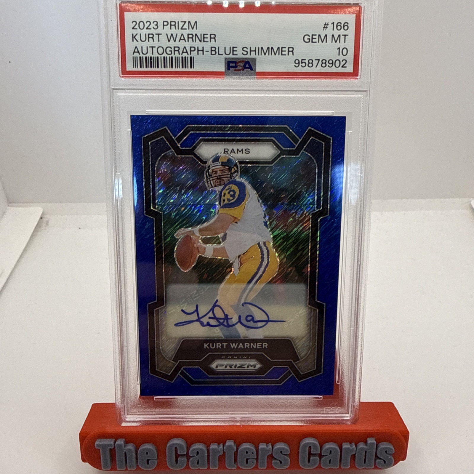 KURT WARNER 2023 Prizm FOTL Blue Shimmer Auto /25 PSA 10 Rams SSP