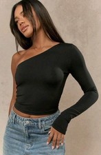 Misguided Brand New,, Never Worn One Shoulder Black Top, Size Large