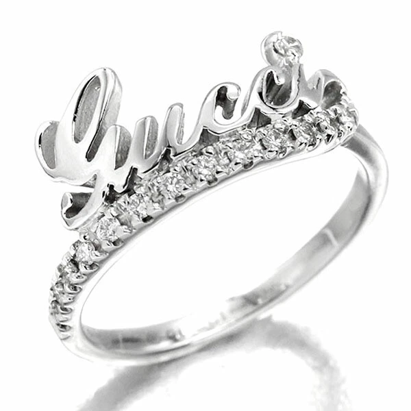 Gucci Logo 8K18WG Bague Diamant Or Blanc 750 Bijoux Femme US4,5