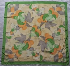 SCARF VINTAGE AUTHENTIC ABSTRACT ART GREEN YELLOW GRAY SILK 35'' SQUARE
