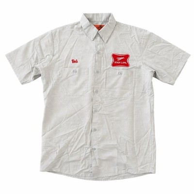 Vintage Red Kap Miller High Life Brewery Work Shirt Gray Medium Button Down