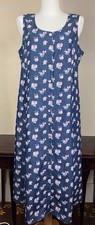 VTG Sleeveless Denim Jumper Floral Cotton Poly Dress Petite Large Cottage Core
