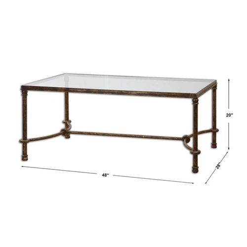 Uttermost Warring Iron and Glass Coffee Table in Rustic Bronze Patina - Picture 4 of 4