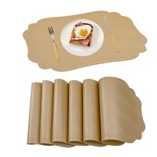 Gold Placemats Set of 6 Thin Faux Leather Wipeable Non Slip Table Mats Decor