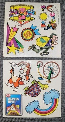 Lot of 2 Vintage Post Alpha Bits Cereal Sticker Sheets Alfie Club Fun RARE