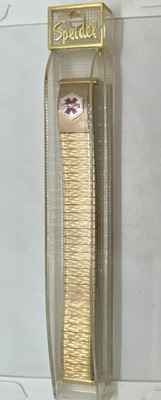 SPEIDEL MEDILOG Mens NOS Expansion Watch Band Medical History GOLD 16-19mm Lugs