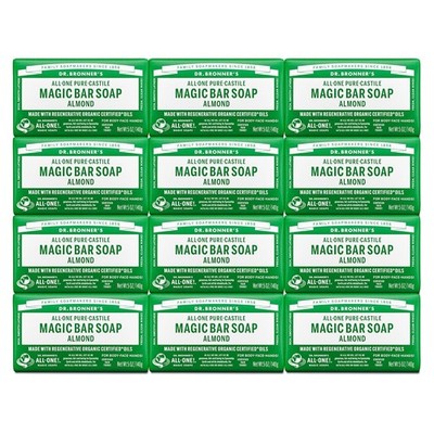 Dr. Bronner's Pure-Castile Bar Soap, Almond 5oz   *****VALUE 12 PACK*******