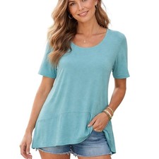 J Jill Dipped Hem Tunic Top Womens M Seafoam Pima Cotton Shirt Coastal Blue