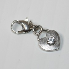 Girl's Miniature Silver Heart Charm with CZ Crystal for Bracelet