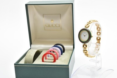   GUCCI Change Bezel 11/12.2 6 Colors Quartz Vintage Gold Ladies Watch JAPAN