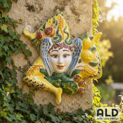 Große sizilianische Trinacria aus Keramik von Caltagirone Dekoration Fries Wand