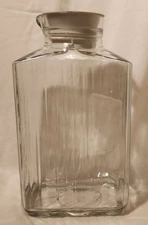 Vintage Anchor Hocking 2 QT Ribbed Glass Refrigerator Pitcher w/ Rubber Stopper