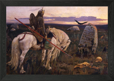 Gerahmtes Wandbild Ritter auf weißem Pferd Poster Leinwanddruck Bild