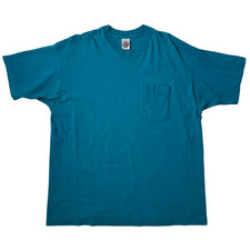 VTG 90s Munsingwear Pocket T-Shirt XL Teal Blank SINGLE STITCH Made in USA Soft