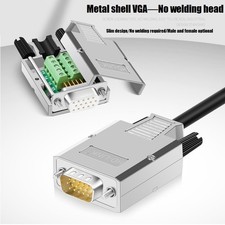 VGA Connector male connector 3 rows 15-pin plug 3+6/9 VGA interface solder-free↑